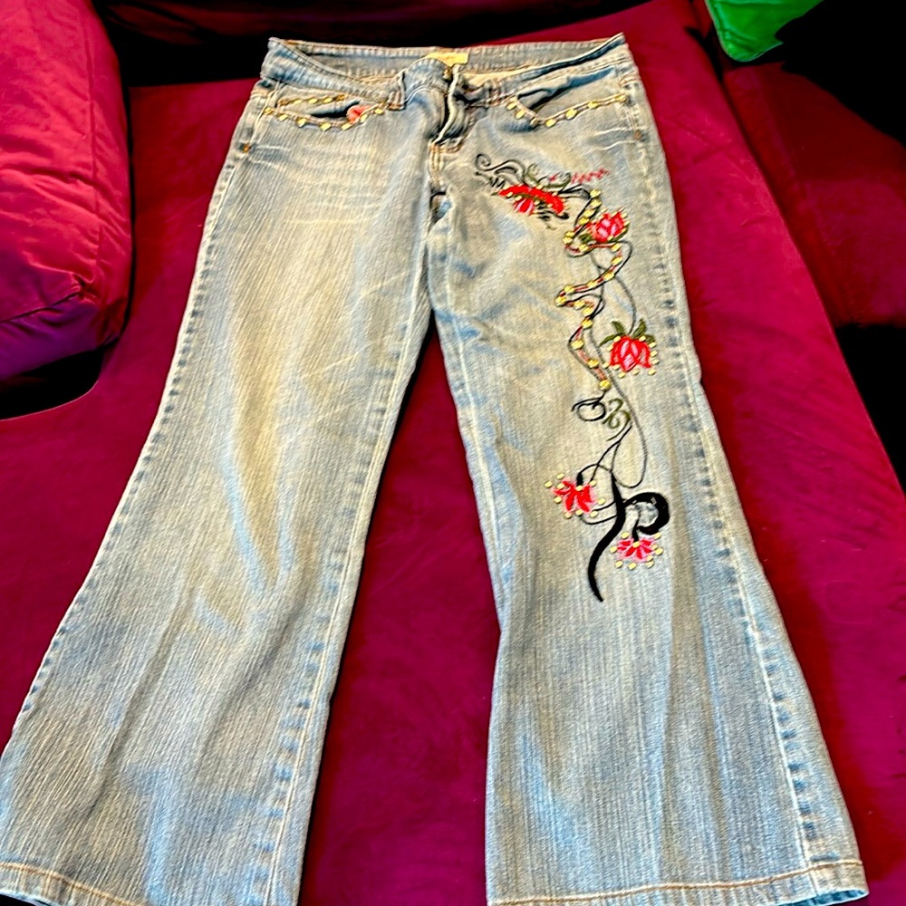 Candi’s flair flower pattern jeans